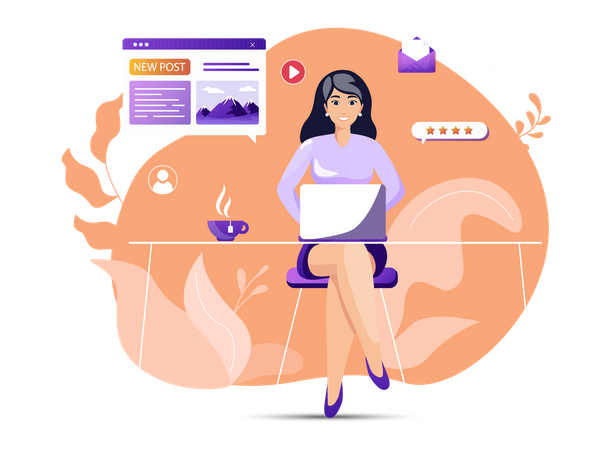 Girl write new content on website  Illustration