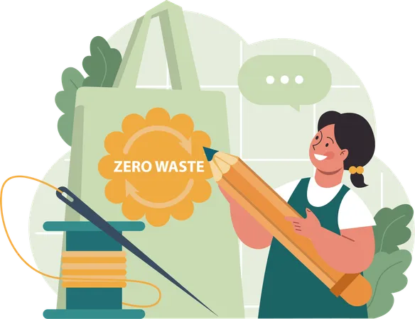 Girl write zero waste on bag  Illustration