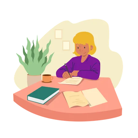 Girl writing article  Illustration