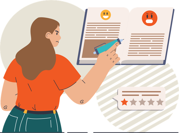 Girl writing bad review  Illustration