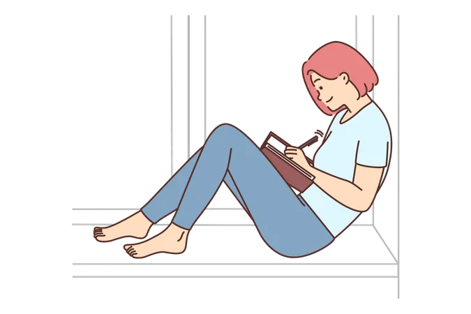 Girl writing book Illustration