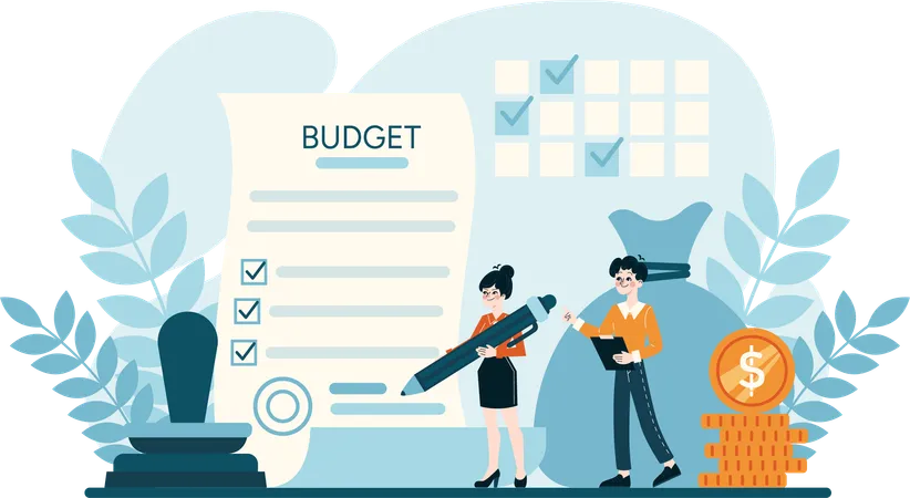 Girl writing budget list  Illustration