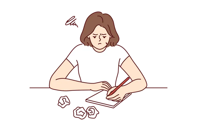 Girl writing down thoughts onto paper  イラスト