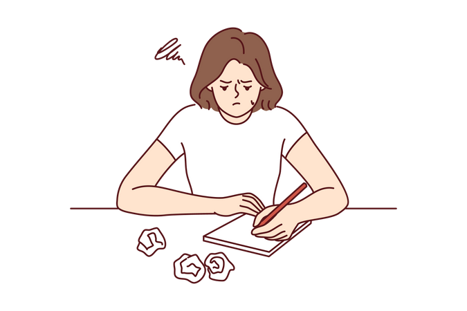 Girl writing down thoughts onto paper  Illustration