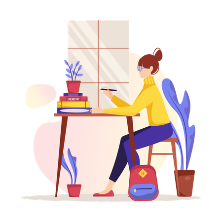 Girl writing homework  Illustration