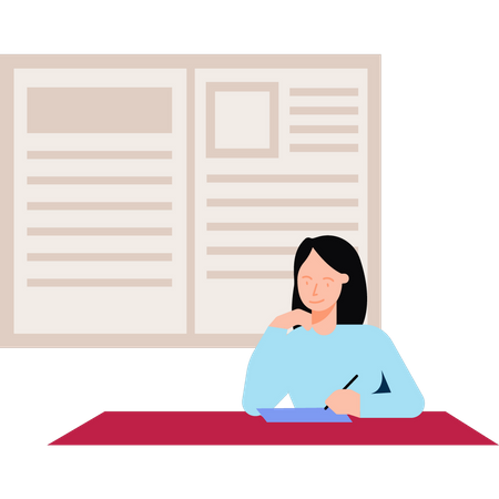 Girl writing homework  Illustration
