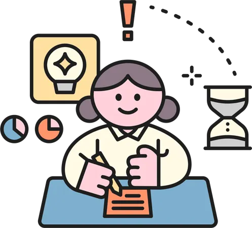 Girl writing in exam  Illustration