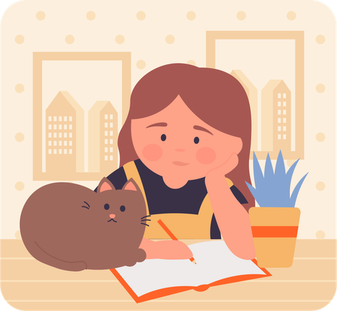 Girl writing in notebook  Illustration