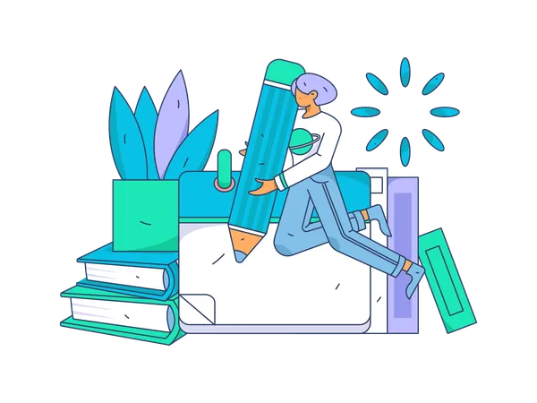 Girl writing in study time  Illustration