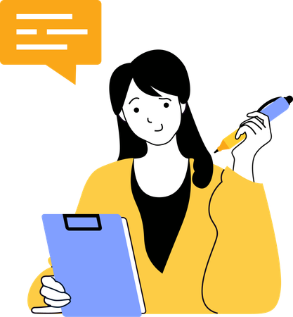 Girl writing news on notepad  Illustration