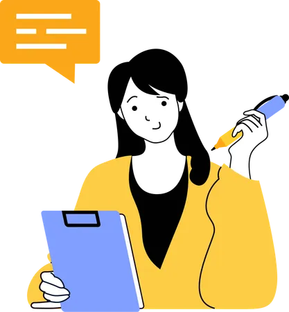 Girl writing news on notepad  Illustration