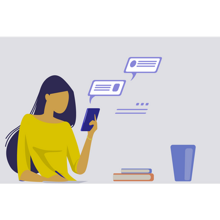 Girl writing note on mobile phone  Illustration