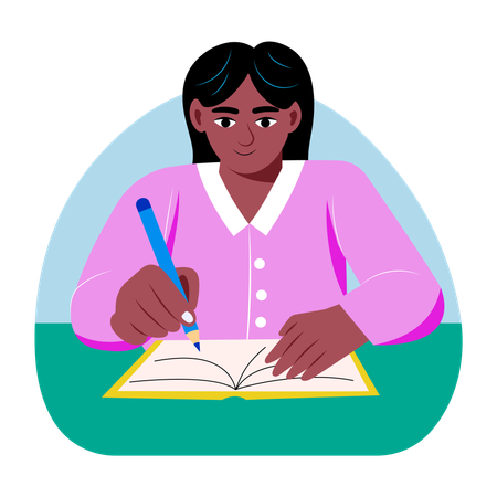 Girl Writing notes in book  Illustration