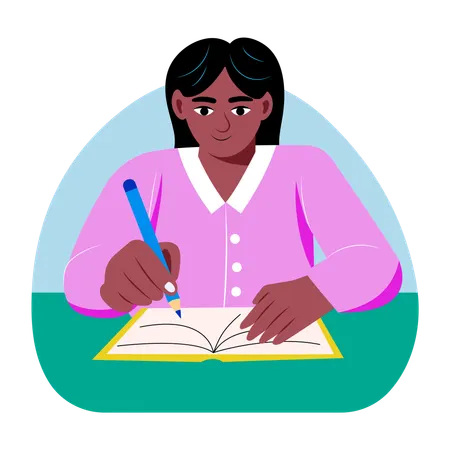 Girl Writing notes in book  Illustration