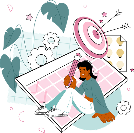 Girl writing project schedule  Illustration