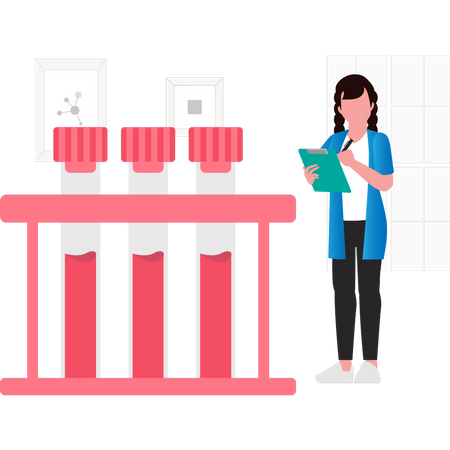 Girl writing test samples  イラスト