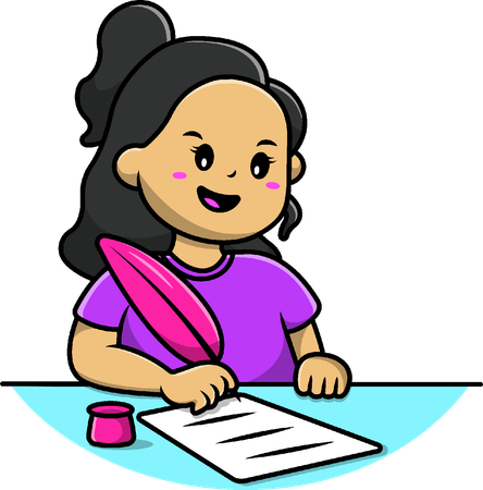 Girl Writing With Quill  Illustration