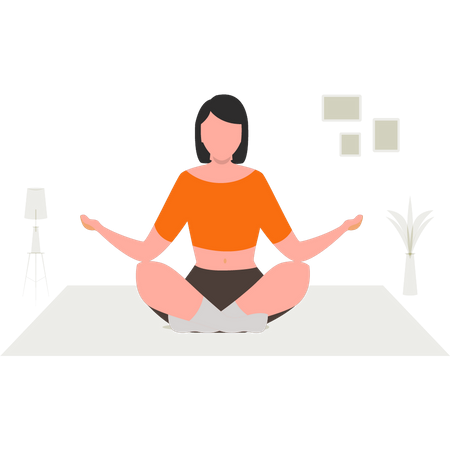 Girl Yoga At Home Illustration
