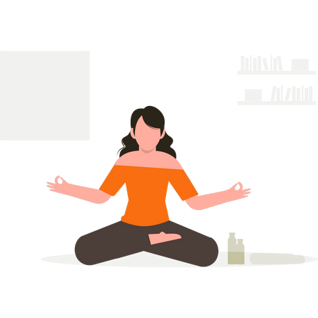 Girl Yoga At Home  Illustration