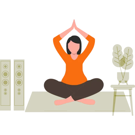 Girl Yoga At Home  Illustration