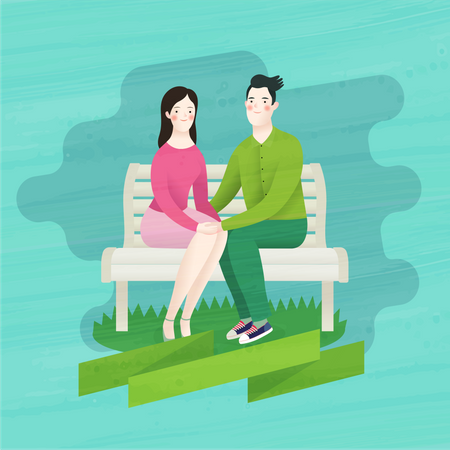 Girlfriend and boyfriend sitting on bench  Illustration