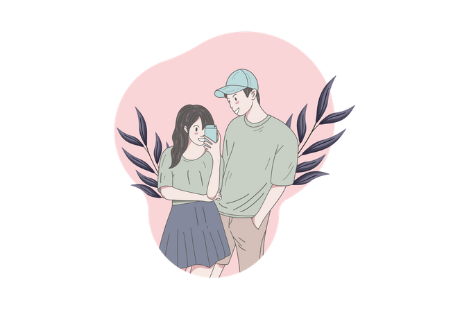 Girlfriend click picture with boyfriend  Illustration