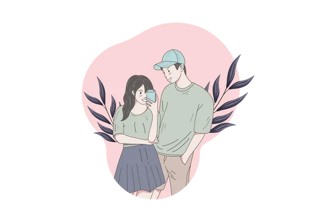 Girlfriend click picture with boyfriend  Illustration