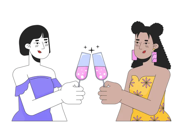 Girlfriend lesbians clinking glasses  Illustration