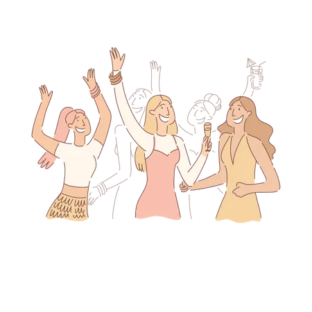 Girls Having Party In Club Drinking Alcoholic Cocktails Girlfriends Dancing At Nightclub Together Fun Night Activity Banner Weekend Activity Cartoon Concept Sketch Flat Vector Illustration Illustration