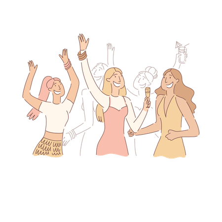 Girlfriends Dancing At Nightclub Together  Illustration