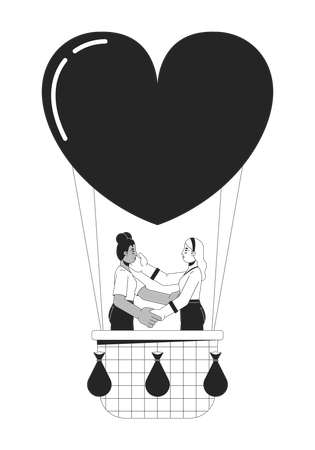 Girlfriends floating on hot air balloon  イラスト