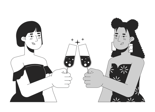 Girlfriends lesbians clinking glasses  Illustration
