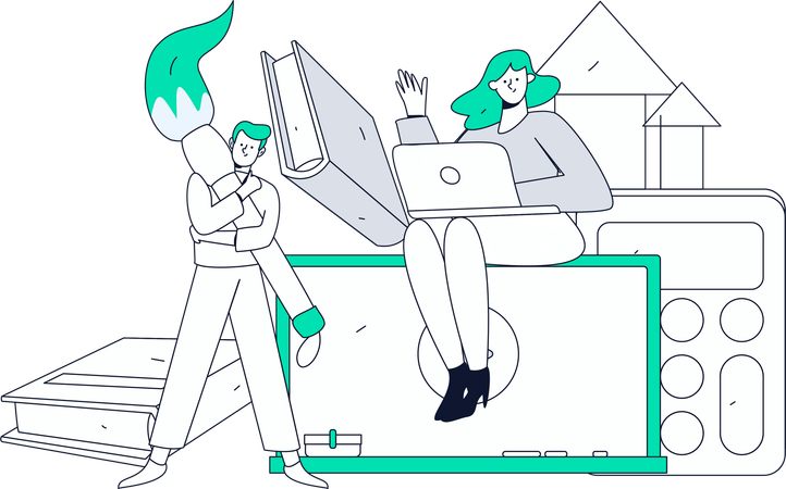 Girls and man having graduation Startup deadline  Illustration