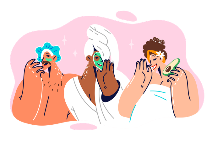 Girls are applying face mask  イラスト