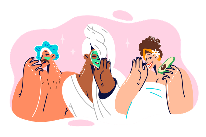 Girls are applying face mask  Illustration