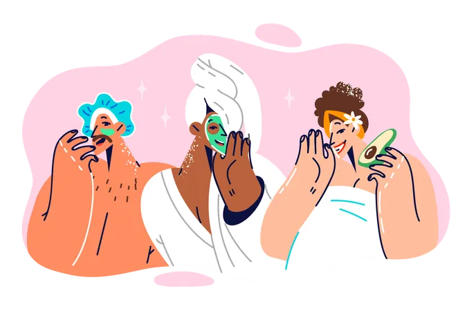 Girls are applying face mask  Illustration