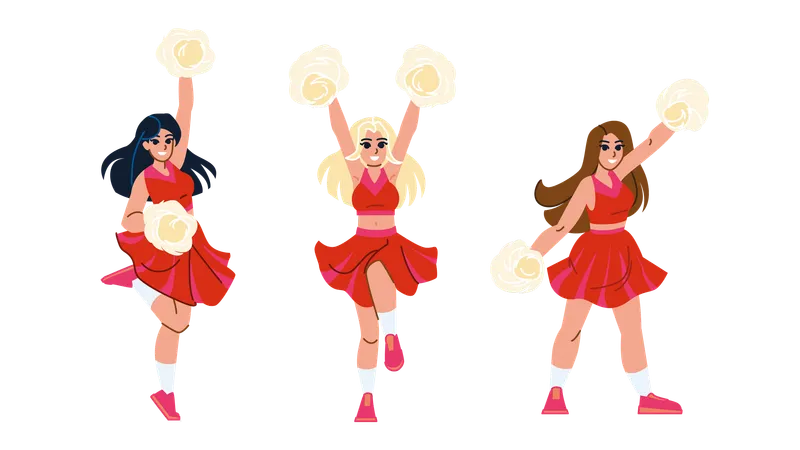 Cheerleader Girl Vector Female School Sport Pom Dance Team Cheerful Leader Dancer Cheerleader Girl Character People Flat Cartoon Illustration Illustration