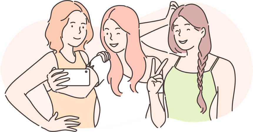 Girls are clicking selfies  Illustration