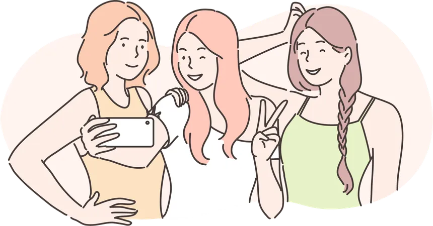 Girls are clicking selfies  Illustration