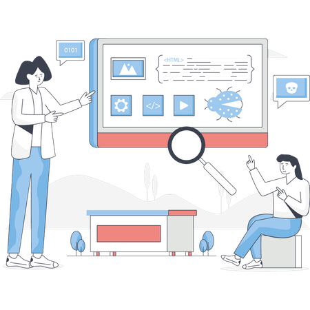 Girls are discussing cyber security analyst  Illustration