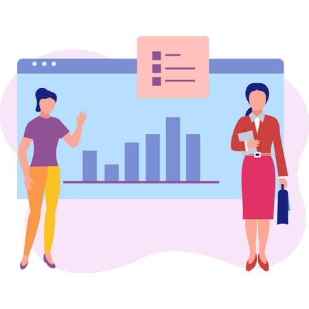 Girls are discussing on graph charts  Illustration