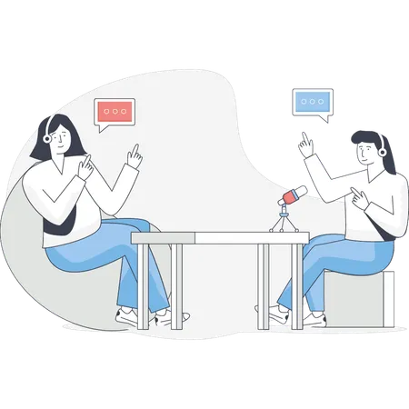 Girls are doing podcast interview  Illustration