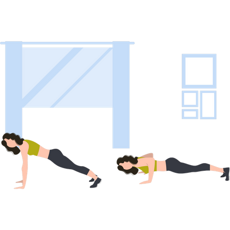Girls are doing push-ups  Illustration