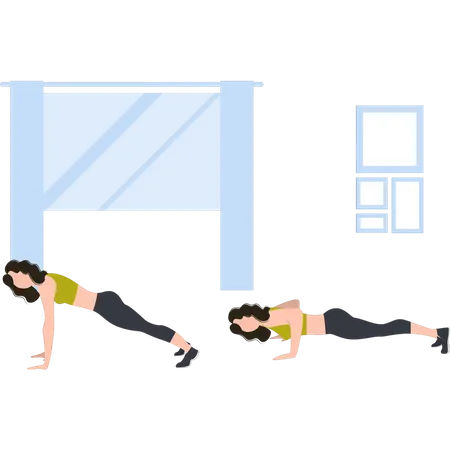 Girls are doing push-ups  Illustration