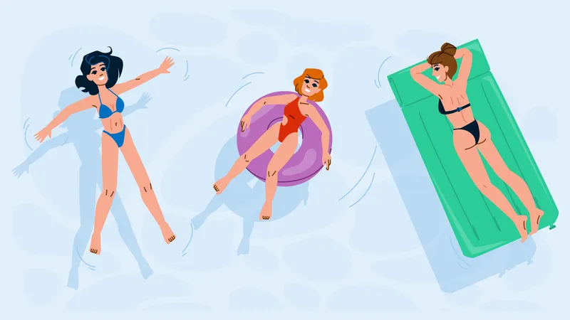 Water Woman Swimming Vector Sport Summer Young Leisure Caucasian Swim Water Woman Swimming Character People Flat Cartoon Illustration Illustration