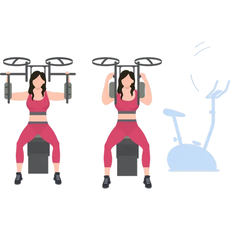 Girls are exercising using gym machine  Illustration