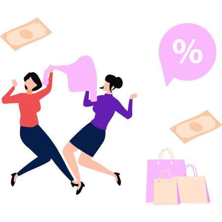 Girls are fighting for clothes  Illustration