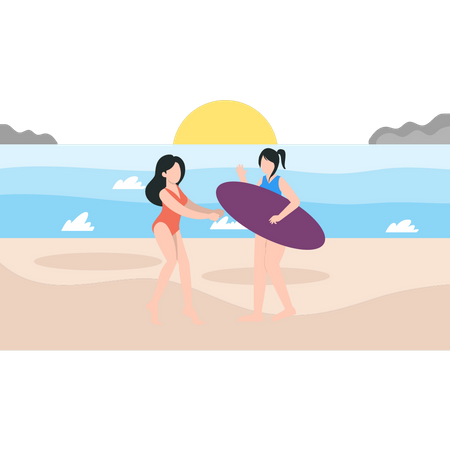Girls are going to surfing Illustration