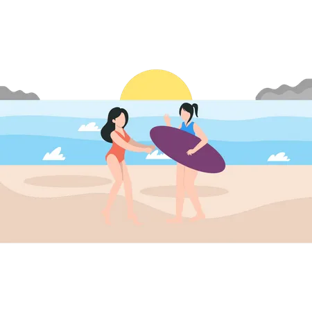 Girls are going to surfing  Illustration