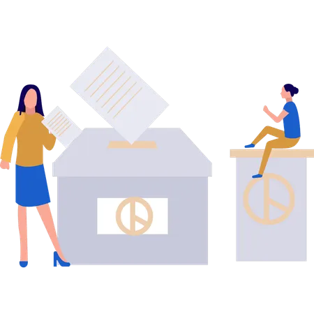 Girls are in election voting  Illustration